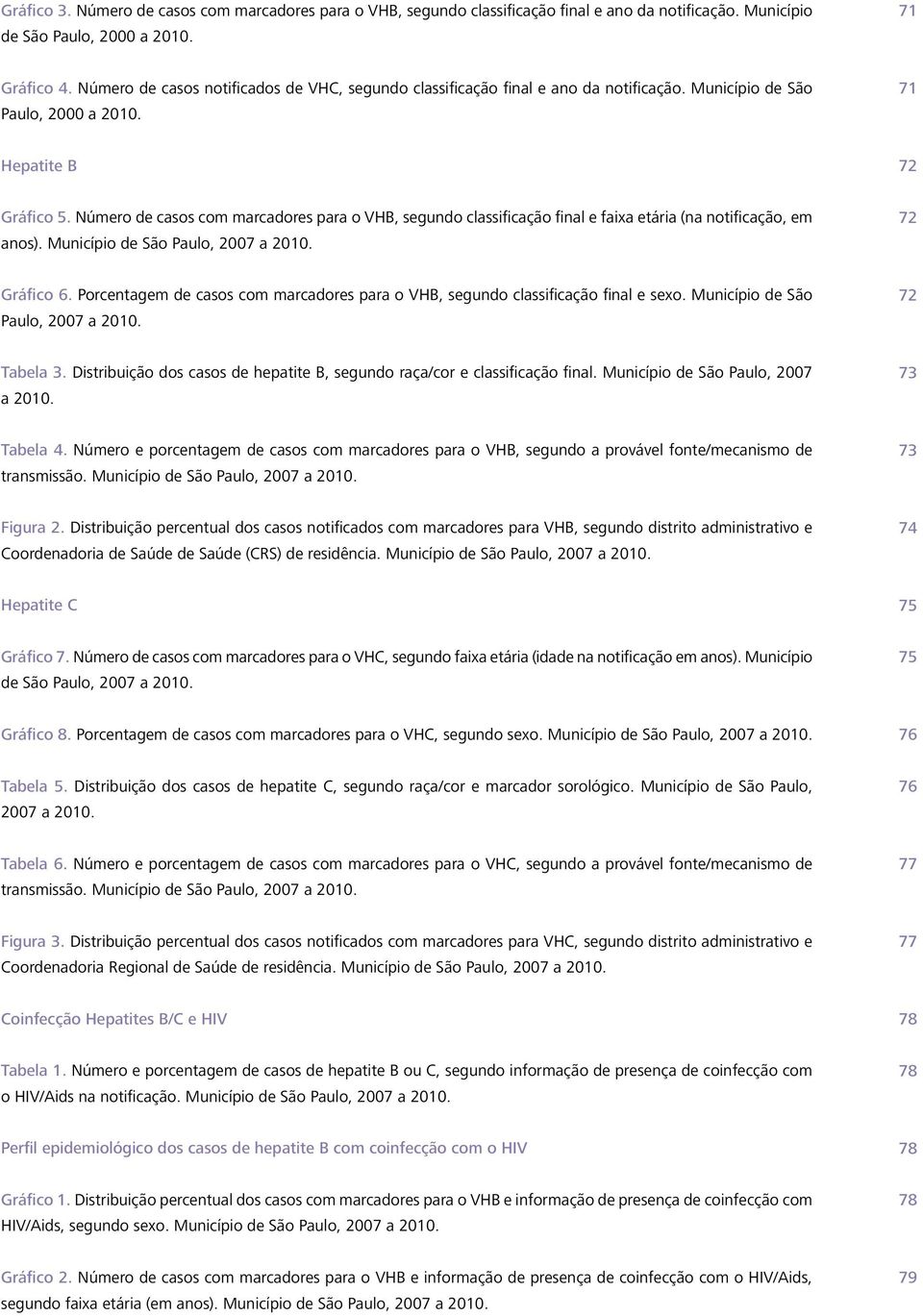 Número de casos com marcadores para o VHB, segundo classificação final e faixa etária (na notificação, em anos). Município de São Paulo, 2007 a 2010. 72 Gráfico 6.