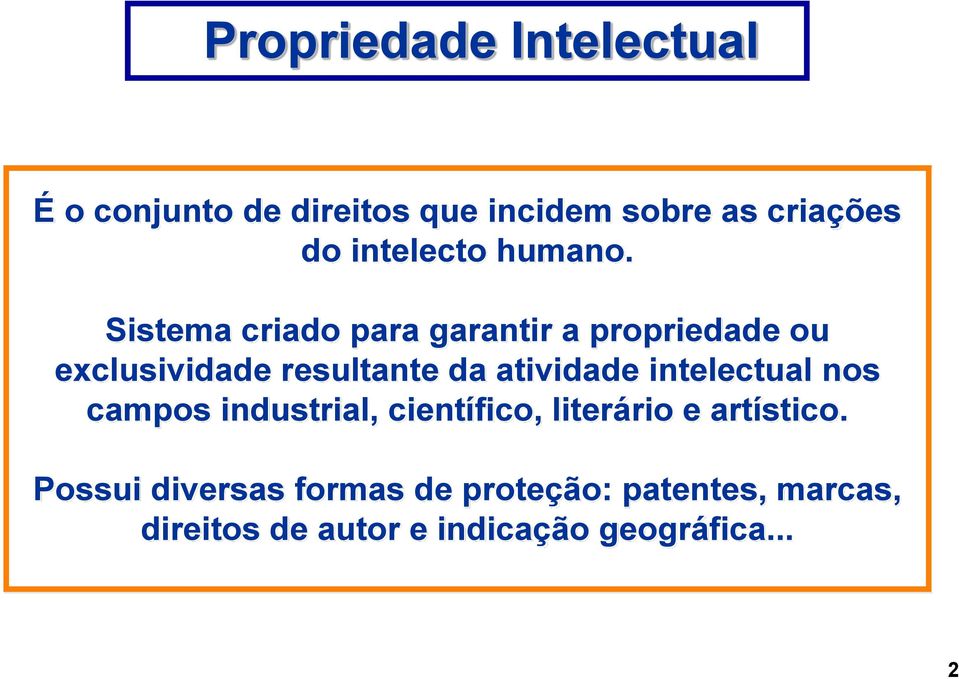 Sistema criado para garantir a propriedade ou exclusividade resultante da atividade