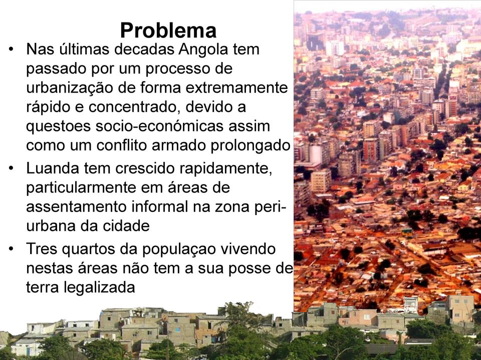 prolongado Luanda tem crescido rapidamente, particularmente em áreas de assentamento informal na
