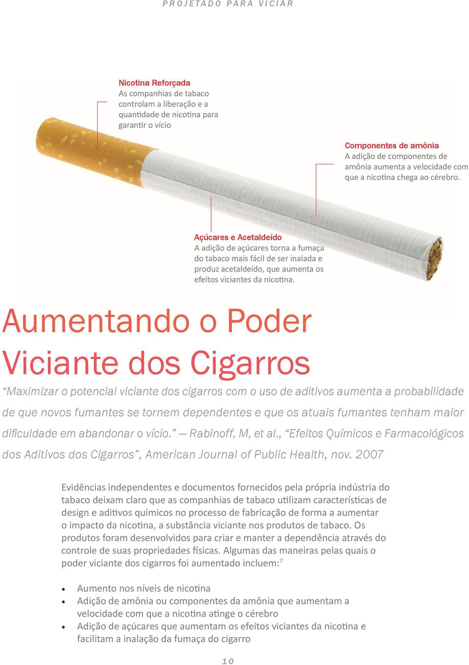 Aumentando o Poder Viciante dos Cigarros Maximizar o potencial viciante dos cigarros com o uso de aditivos aumenta a probabilidade de que novos fumantes se tornem dependentes e que os atuais fumantes