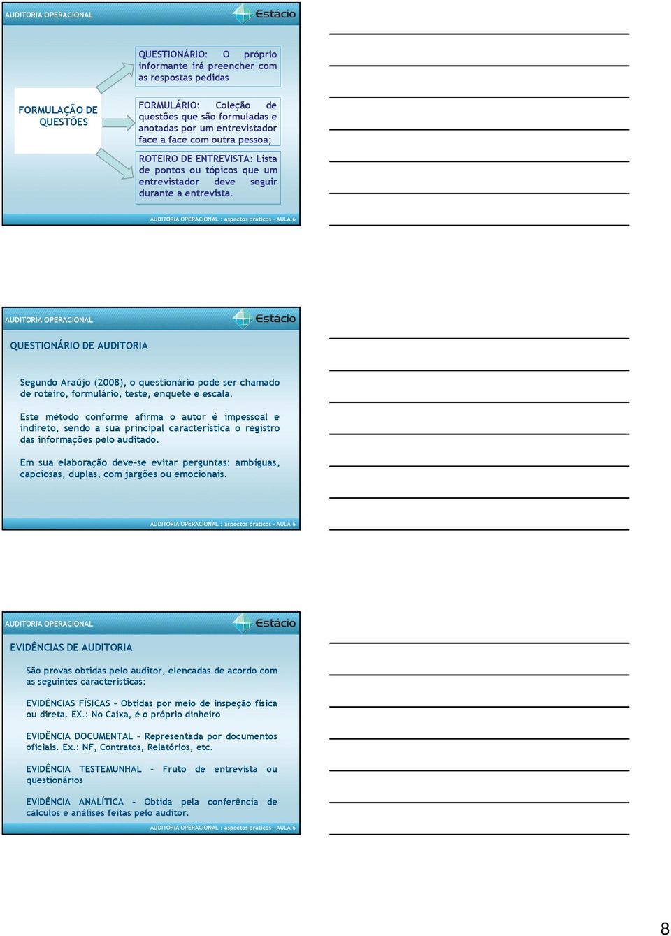 QUESTIONÁRIO DE AUDITORIA Segundo Araújo (2008), o questionário pode ser chamado de roteiro, formulário, teste, enquete e escala.