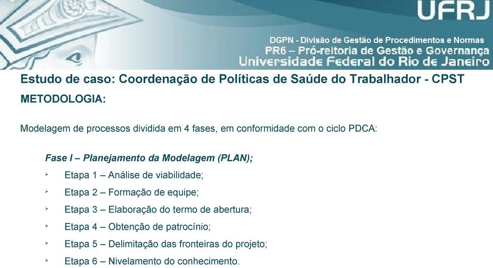 (PLAN); Etapa 1 Análise de viabilidade; Etapa 2 Formação de equipe; Etapa 3 Elaboração do termo de