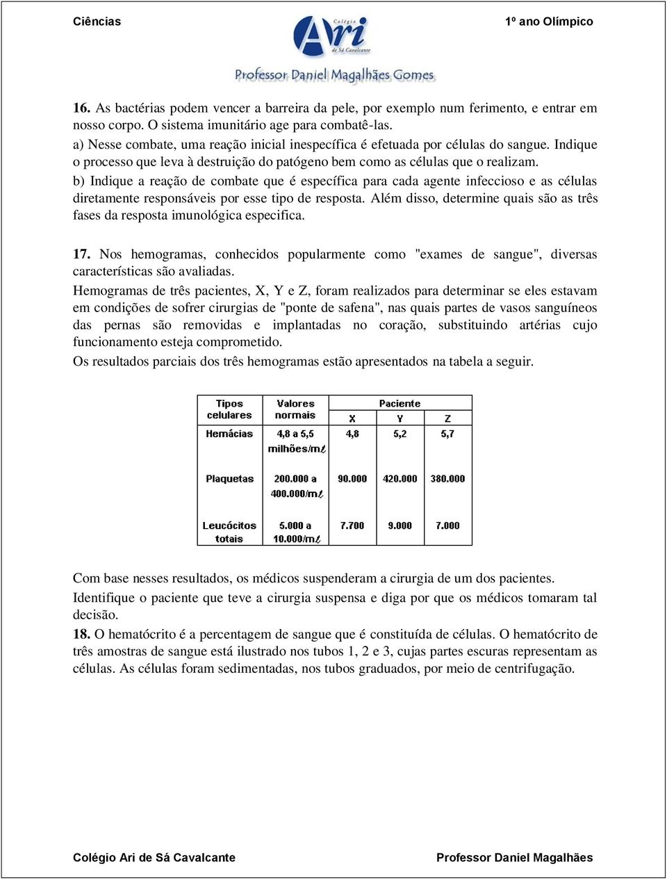 b) Indique a reação de combate que é específica para cada agente infeccioso e as células diretamente responsáveis por esse tipo de resposta.