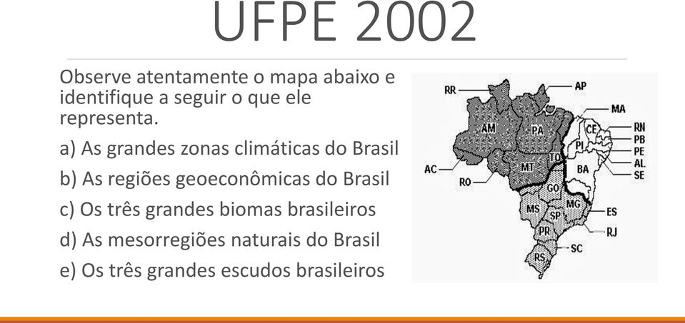 a) As grandes zonas climáticas do Brasil b) As regiões geoeconômicas