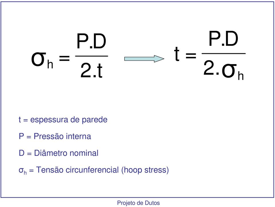 Pressão interna D = Diâmetro
