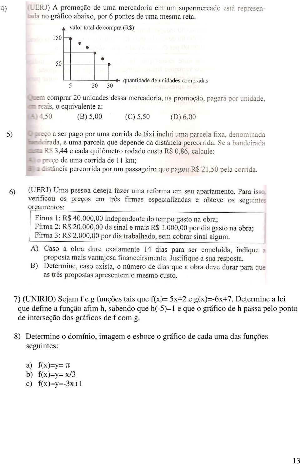 passa pelo ponto de interseção dos gráficos de f com g.