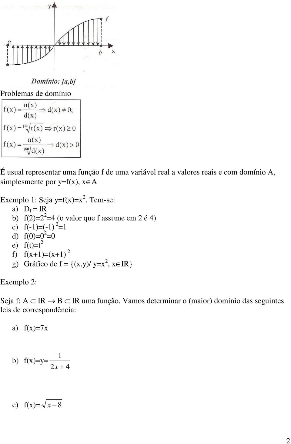 Tem-se: a) D f = IR b) f()= =4 (o valor que f assume em é 4) c) f(-1)=(-1) =1 d) f(0)=0 =0 e) f(t)=t f) f(x+1)=(x+1)