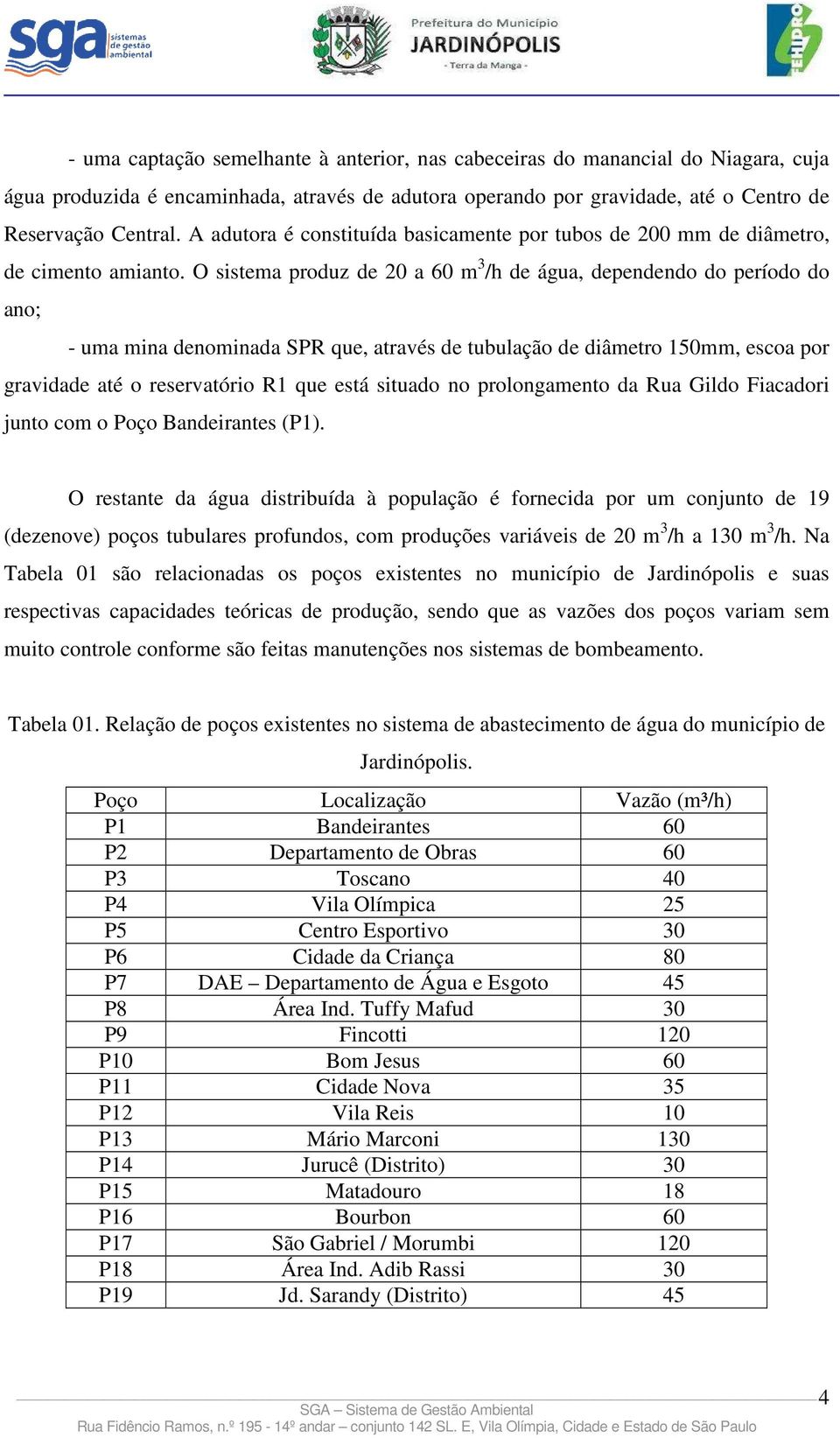 O sistema produz de 20 a 60 m 3 /h de água, dependendo do período do ano; - uma mina denominada SPR que, através de tubulação de diâmetro 150mm, escoa por gravidade até o reservatório R1 que está