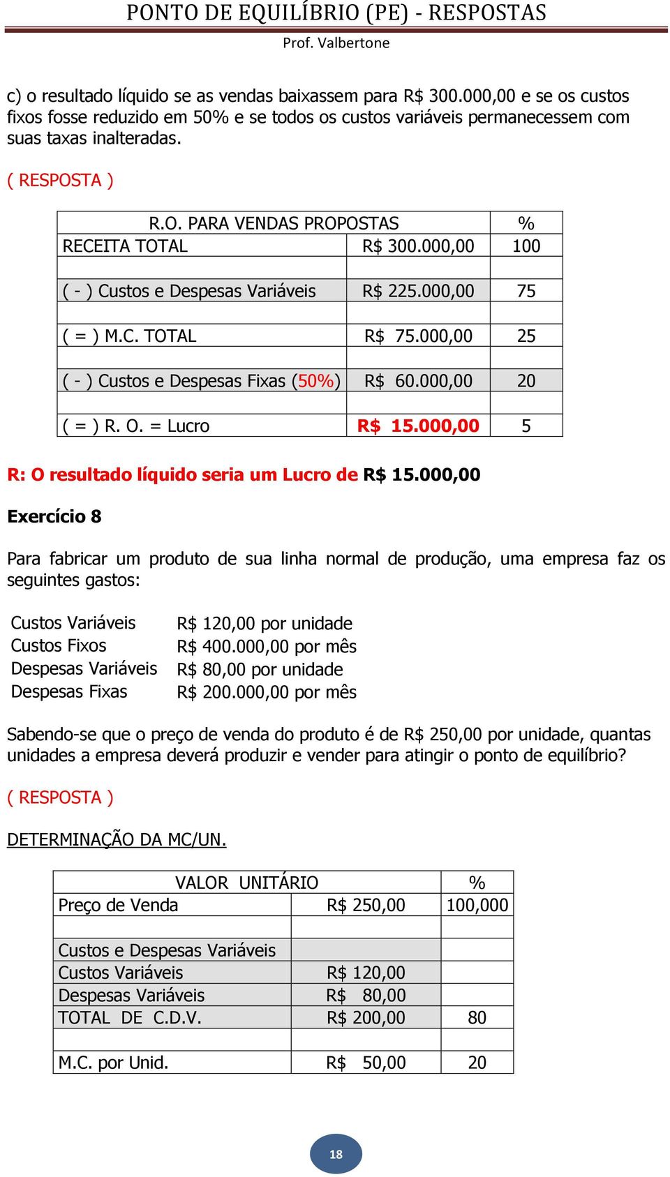 O. = Lucro R$ 15.000,00 5 R: O resultado líquido seria um Lucro de R$ 15.