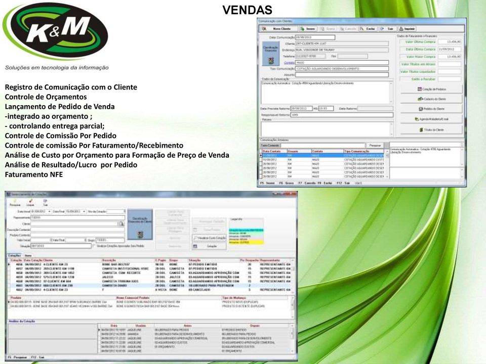 Pedido Controle de comissão Por Faturamento/Recebimento Análise de Custo por Orçamento