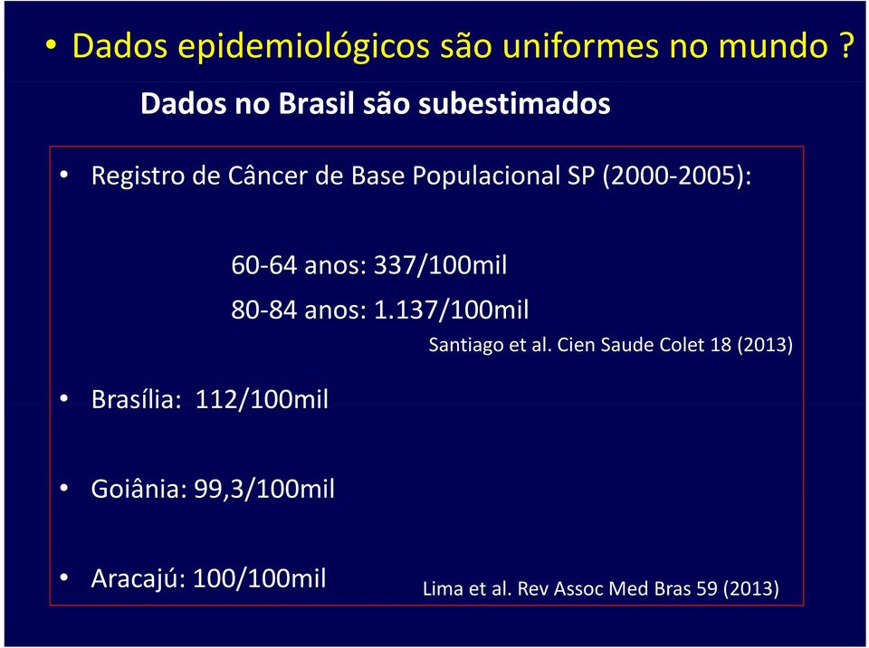 2005): Brasília: 112/100mil 60 64 anos: 337/100mil 80 84 anos: 1.