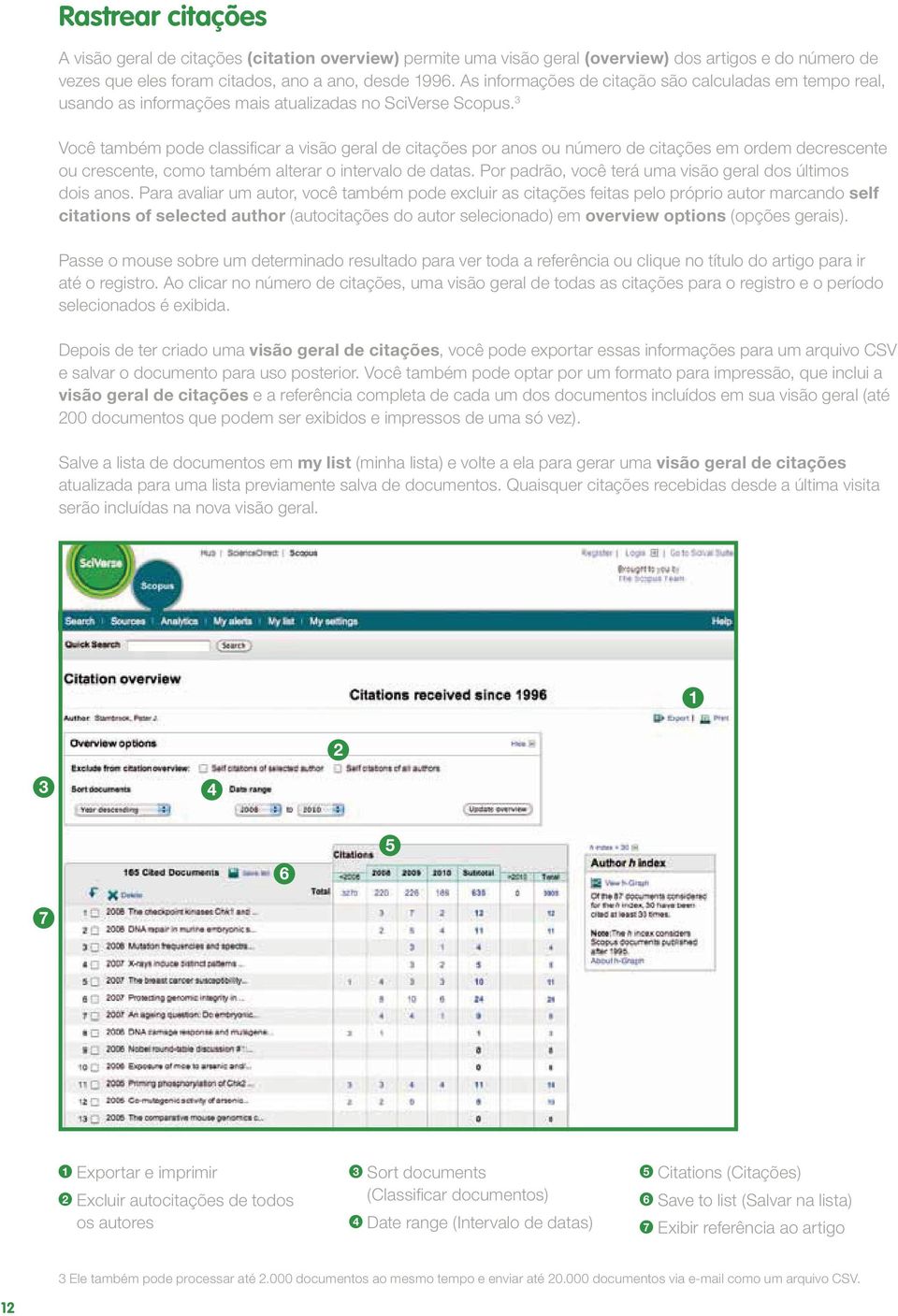 3 Você também pode classificar a visão geral de citações por anos ou número de citações em ordem decrescente ou crescente, como também alterar o intervalo de datas.