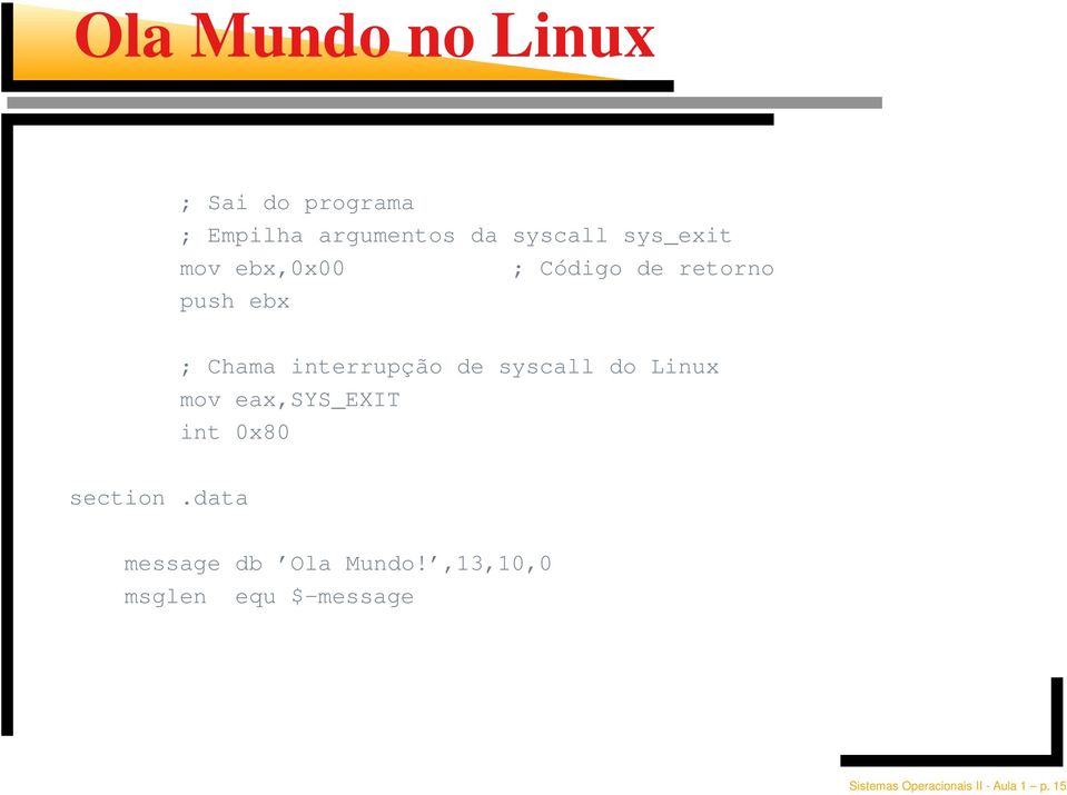 de syscall do Linux mov eax,sys_exit int 0x80 section.