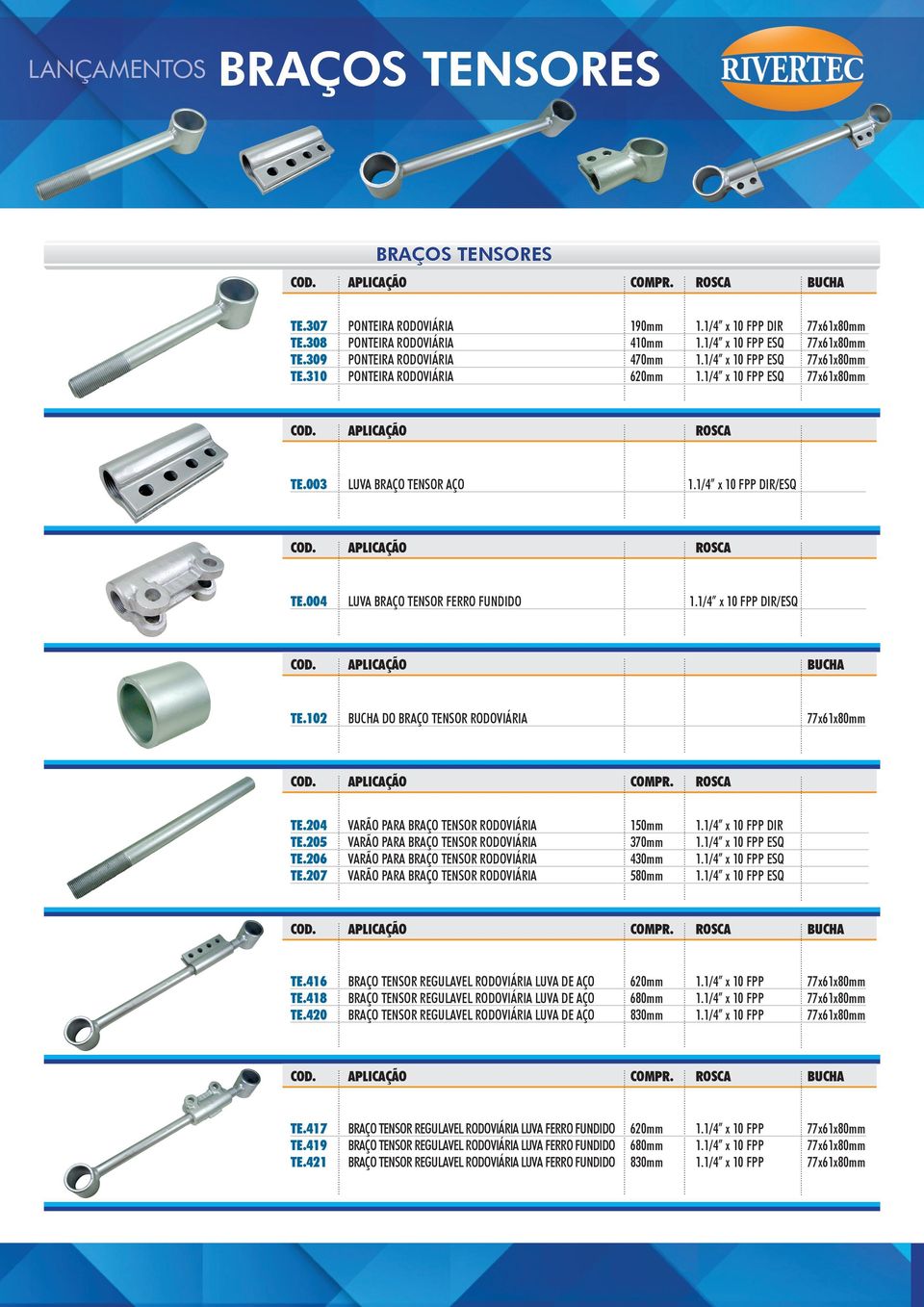 1/4 x 10 FPP DIR/ESQ COD. APLICAÇÃO BUCHA TE.102 BUCHA DO BRAÇO TENSOR RODOVIÁRIA 77x61x80mm COD. APLICAÇÃO COMPR. ROSCA TE.204 VARÃO PARA BRAÇO TENSOR RODOVIÁRIA 150mm 1.1/4 x 10 FPP DIR TE.