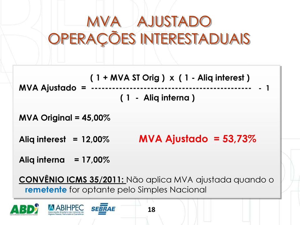 Original = 45,00% Aliq interest = 12,00% MVA Ajustado = 53,73% Aliq interna =