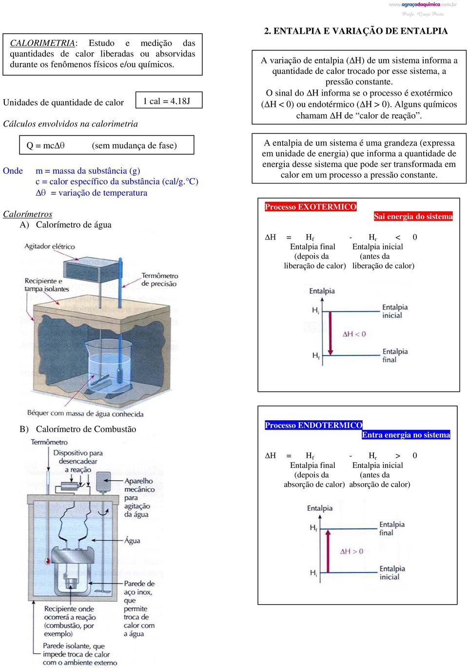 ENTALPIA E VARIAÇÃO DE ENTALPIA A variação de entalpia ( H) de um sistema informa a quantidade de calor trocado por esse sistema, a pressão constante.