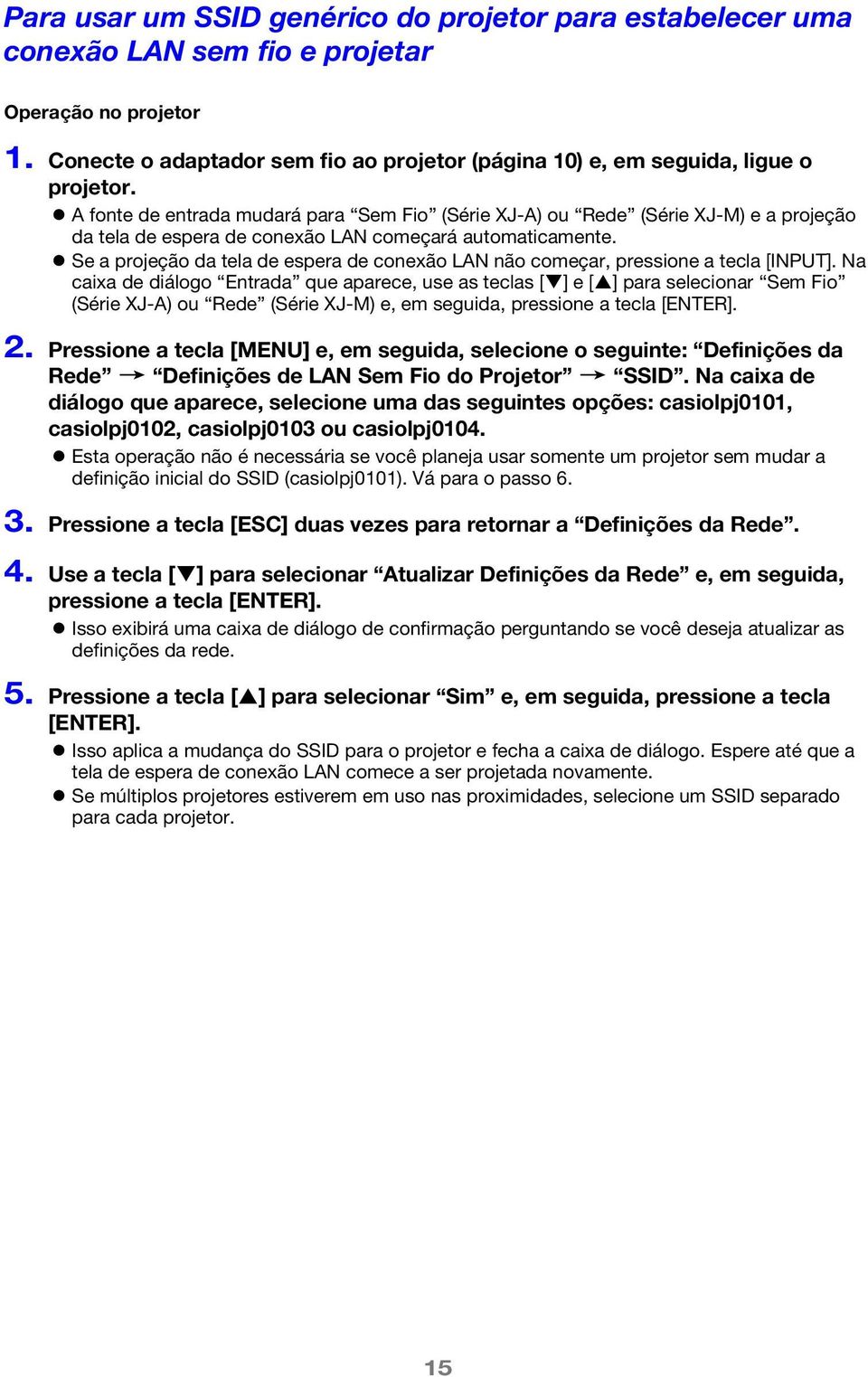 Se a projeção da tela de espera de conexão LAN não começar, pressione a tecla [INPUT].