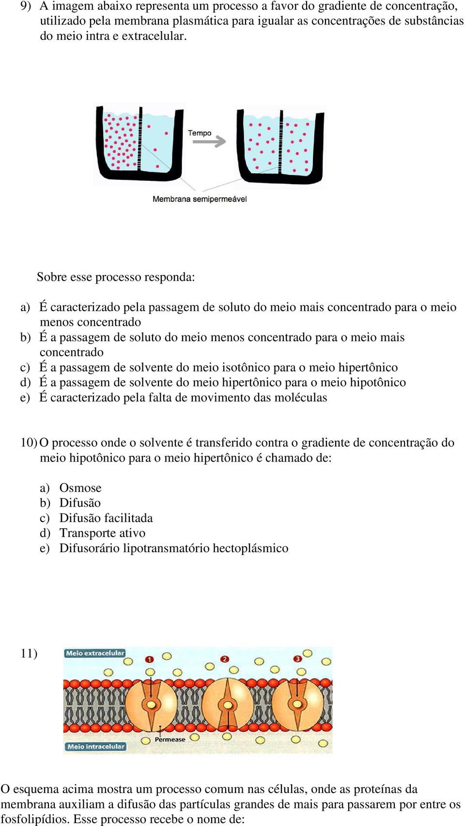 concentrado c) É a passagem de solvente do meio isotônico para o meio hipertônico d) É a passagem de solvente do meio hipertônico para o meio hipotônico e) É caracterizado pela falta de movimento das