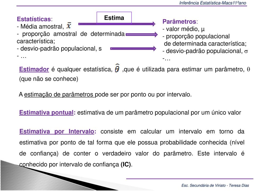 parâmetros pode ser por ponto ou por intervalo.