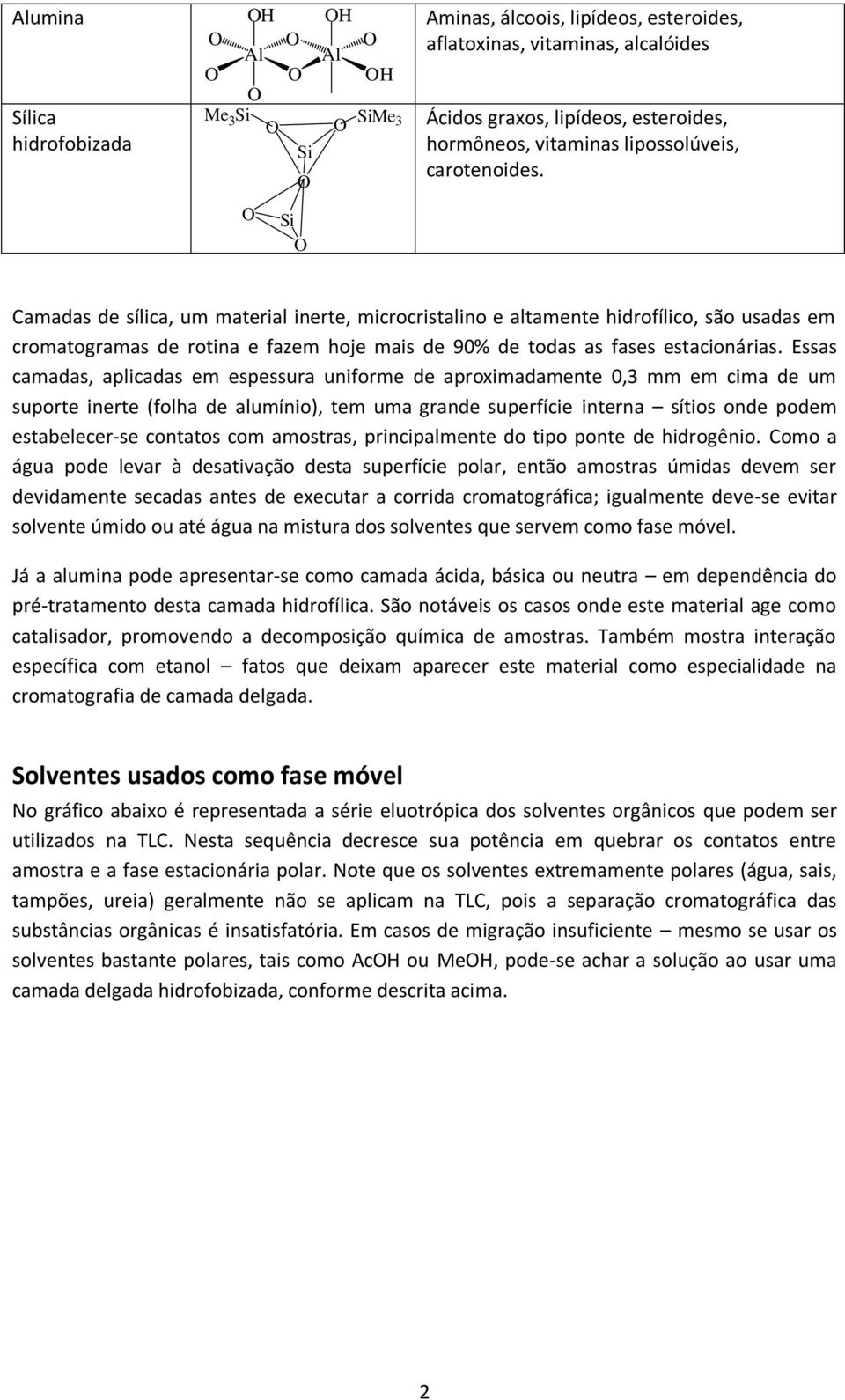 Si Camadas de sílica, um material inerte, microcristalino e altamente hidrofílico, são usadas em cromatogramas de rotina e fazem hoje mais de 90% de todas as fases estacionárias.