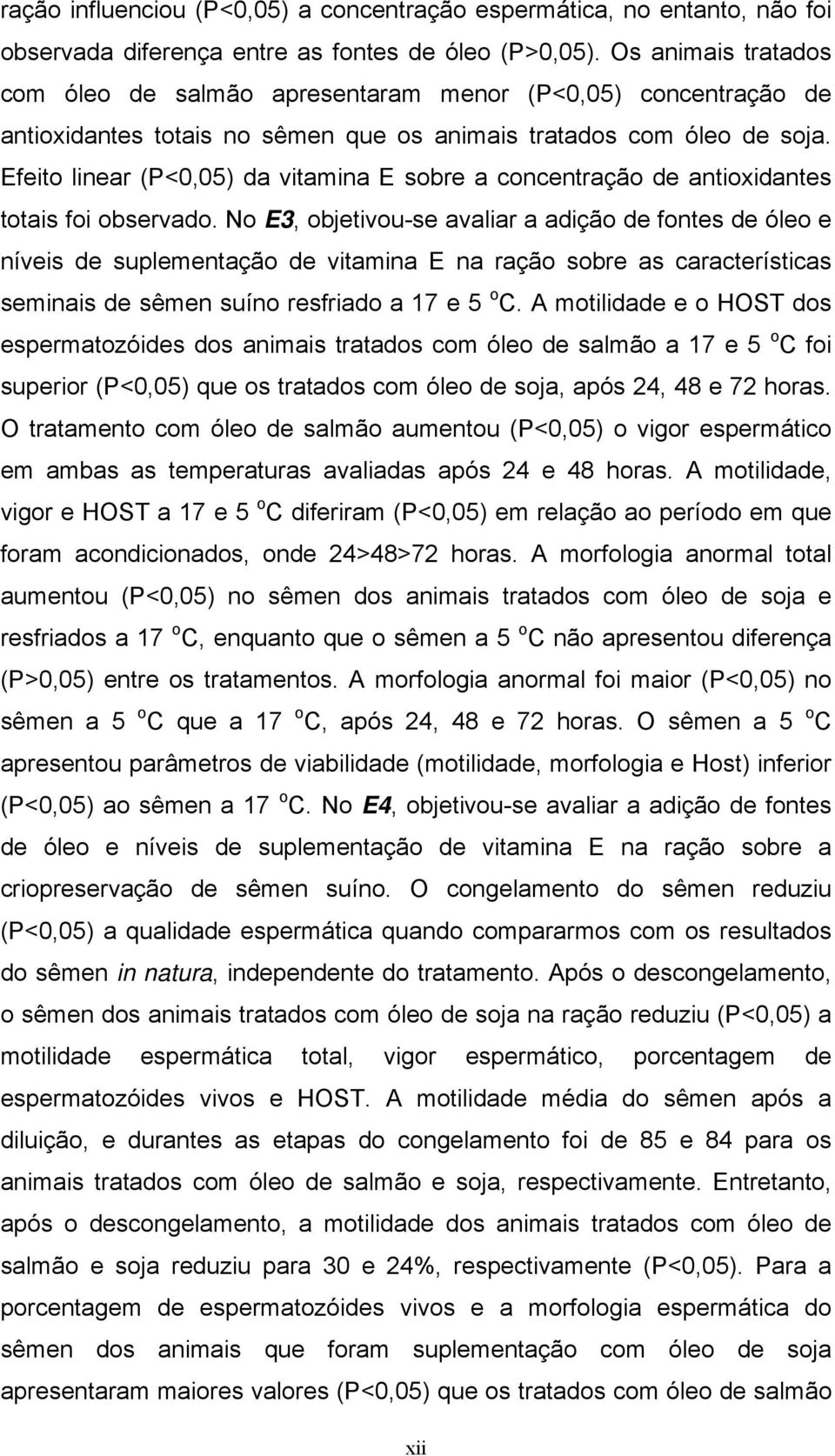 Efeito linear (P<0,05) da vitamina E sobre a concentração de antioxidantes totais foi observado.