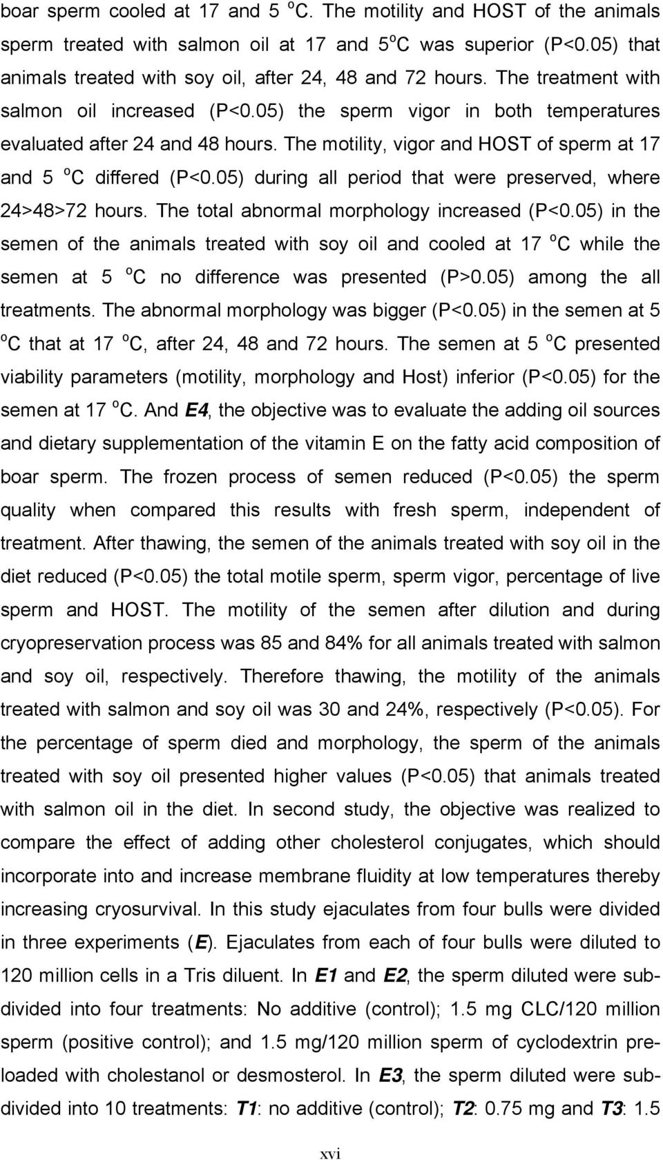 The motility, vigor and HOST of sperm at 17 and 5 o C differed (P<0.05) during all period that were preserved, where 24>48>72 hours. The total abnormal morphology increased (P<0.