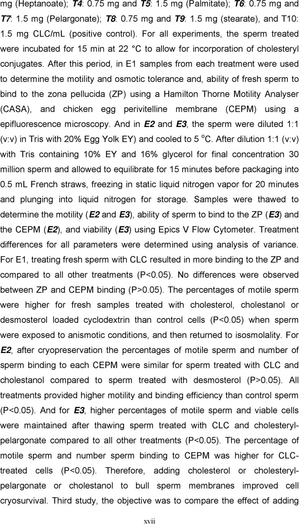 After this period, in E1 samples from each treatment were used to determine the motility and osmotic tolerance and, ability of fresh sperm to bind to the zona pellucida (ZP) using a Hamilton Thorne