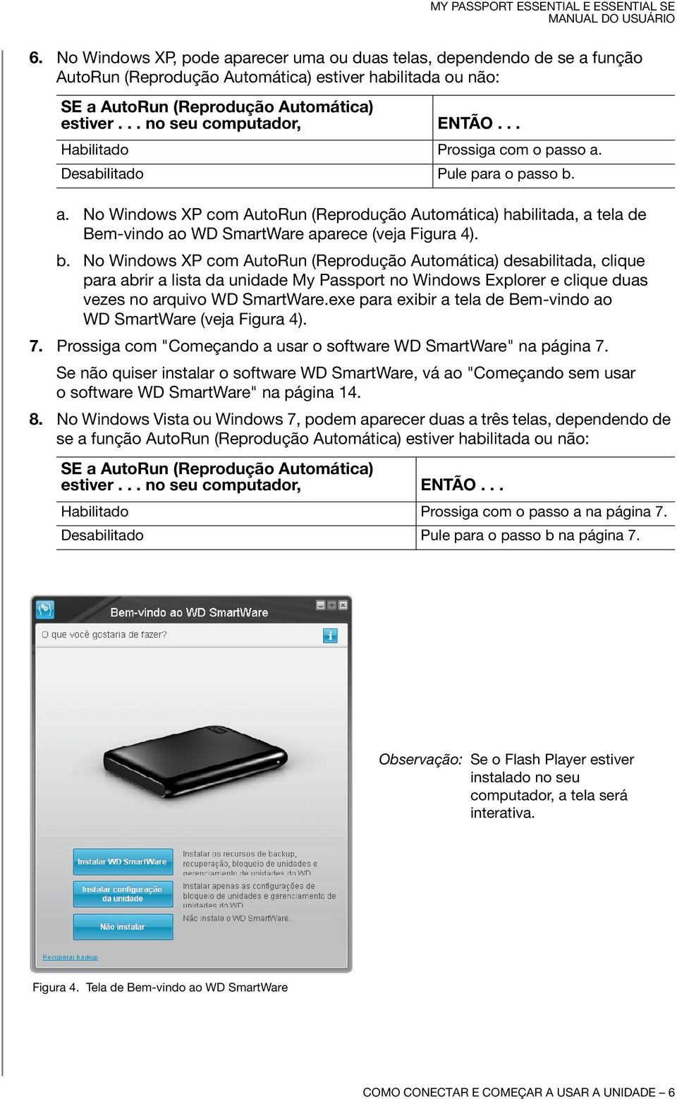 b. No Windows XP com AutoRun (Reprodução Automática) desabilitada, clique para abrir a lista da unidade My Passport no Windows Explorer e clique duas vezes no arquivo WD SmartWare.