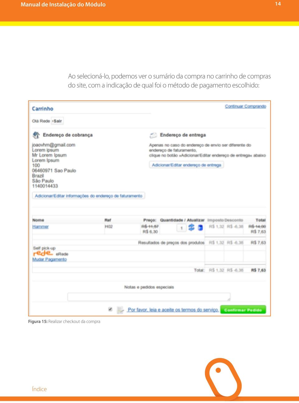 indicação de qual foi o método de pagamento