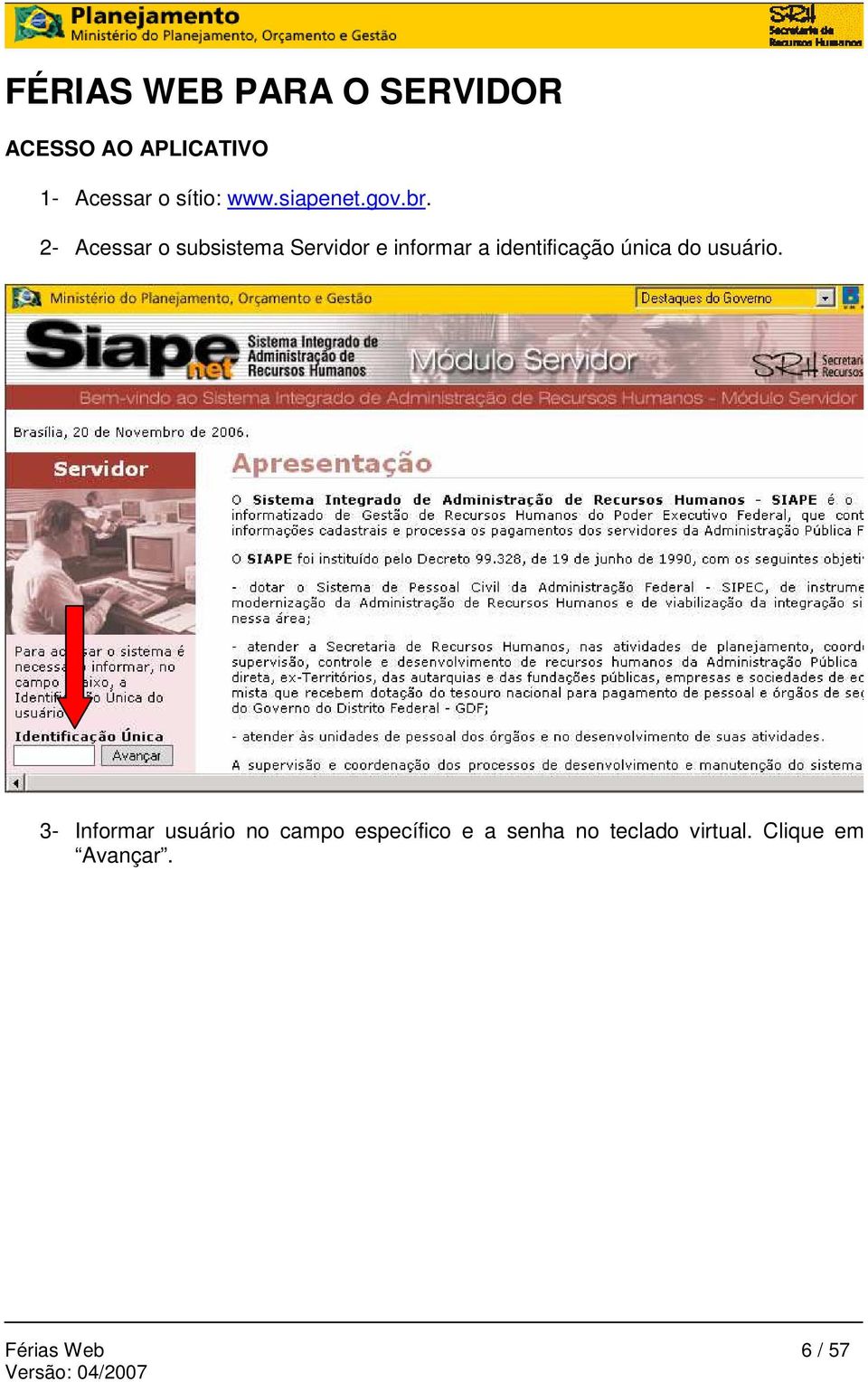 2- Acessar o subsistema Servidor e informar a identificação única do