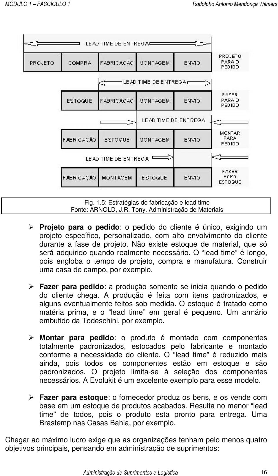 Não existe estoque de material, que só será adquirido quando realmente necessário. O lead time é longo, pois engloba o tempo de projeto, compra e manufatura. Construir uma casa de campo, por exemplo.