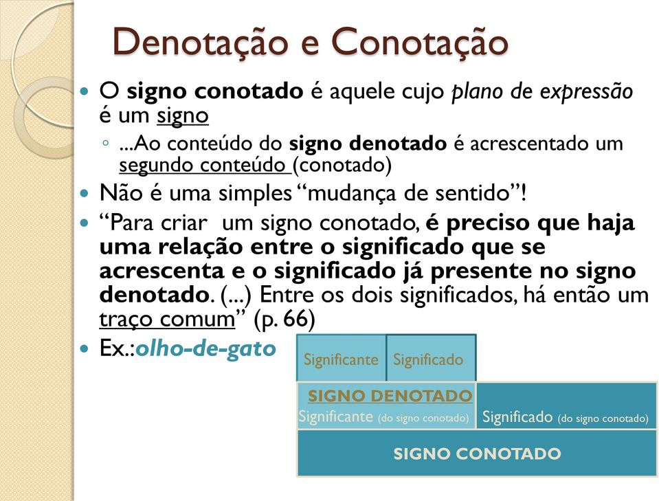 Para criar um signo conotado, é preciso que haja uma relação entre o significado que se acrescenta e o significado já presente no signo