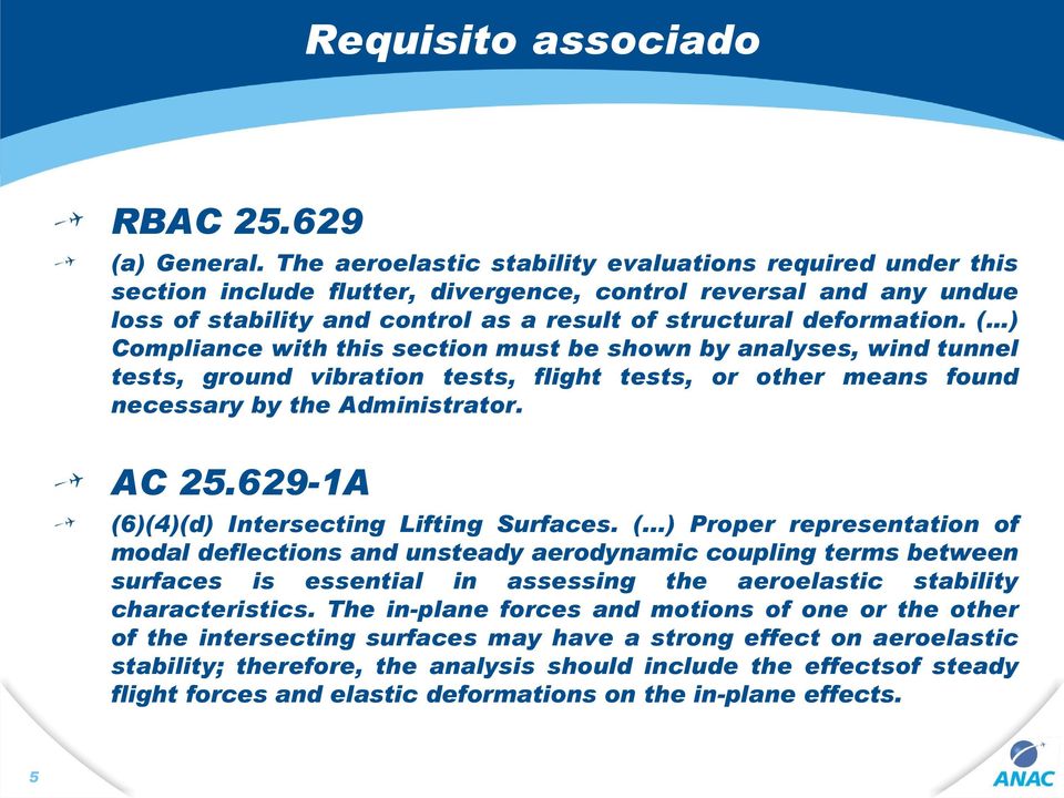 ( ) Compliance with this section must be shown by analyses, wind tunnel tests, ground vibration tests, flight tests, or other means found necessary by the Administrator. AC 25.