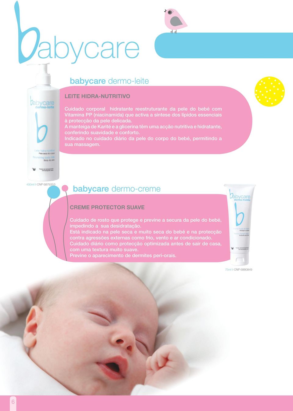 400ml CNP 6879353 babycare dermo-creme CREME PROTECTOR SUAVE Cuidado de rosto que protege e previne a secura da pele do bebé, impedindo a sua desidratação.