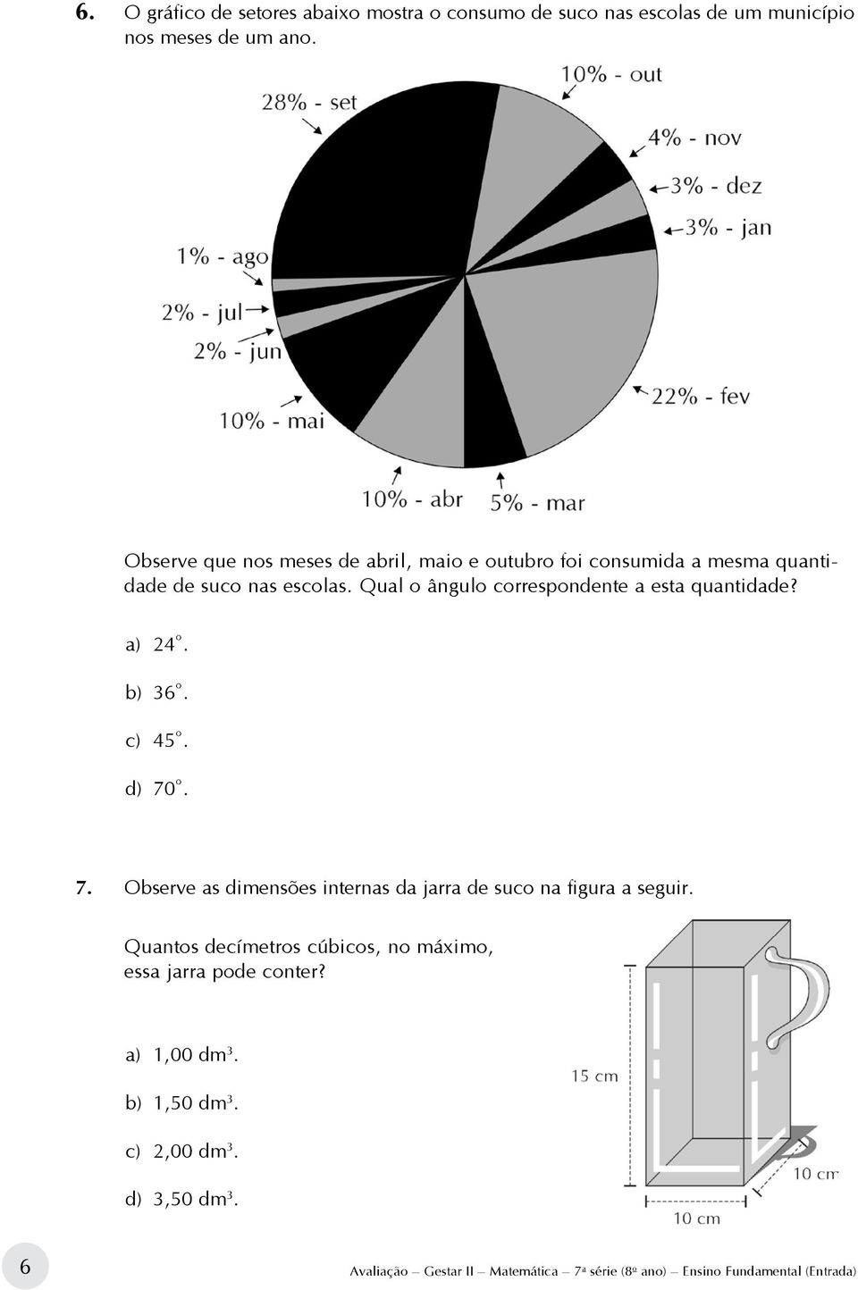 Qual o ângulo correspondente a esta quantidade? a) 24º. b) 36º. c) 45º. d) 70