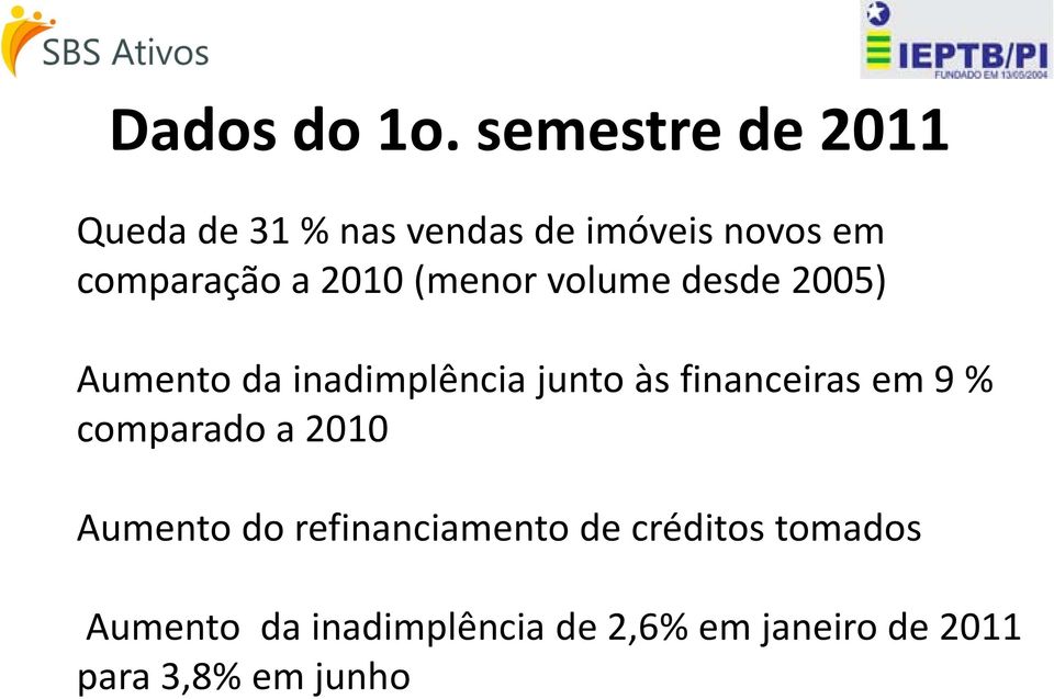 2010 (menor volume desde 2005) Aumento da inadimplência junto às financeiras