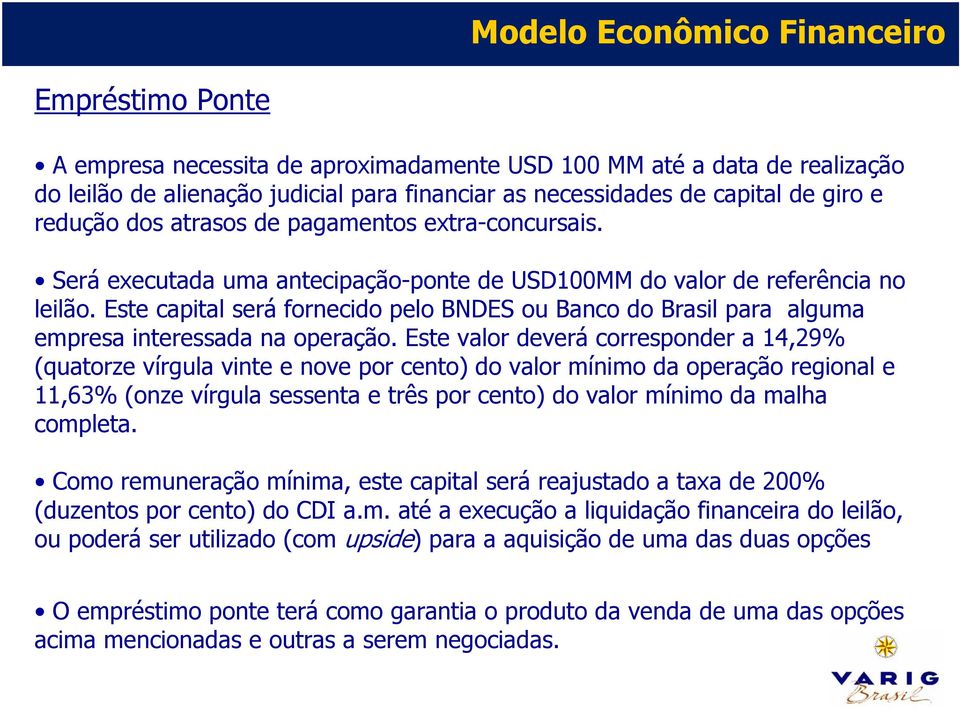 Este capital será fornecido pelo BNDES ou Banco do Brasil para alguma empresa interessada na operação.