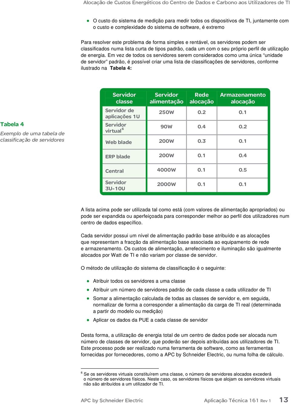 Em vez de todos os servidores serem considerados como uma única unidade de servidor padrão, é possível criar uma lista de classificações de servidores, conforme ilustrado na Tabela 4: Tabela 4