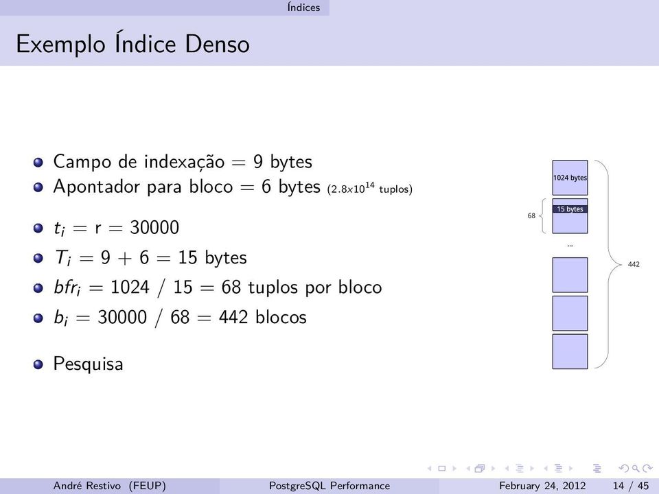 8x10 14 tuplos) t i = r = 30000 T i = 9 + 6 = 15 bytes bfr i = 1024 / 15