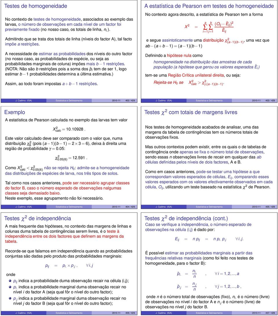 A ecessidade de estimar as probabilidades dos íveis do outro factor (o osso caso, as probabilidades de espécie, ou seja as probabilidades margiais de colua) impões mais b 1 restrições.