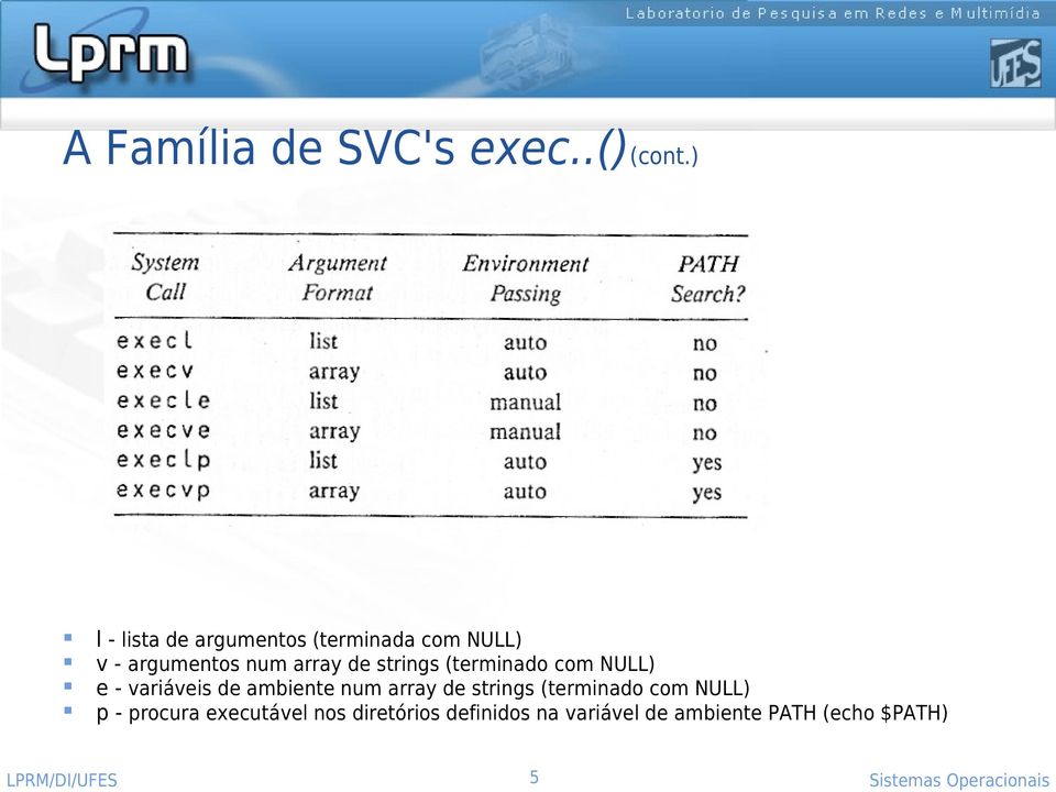 strings (terminado com NULL) e - variáveis de ambiente num array de strings