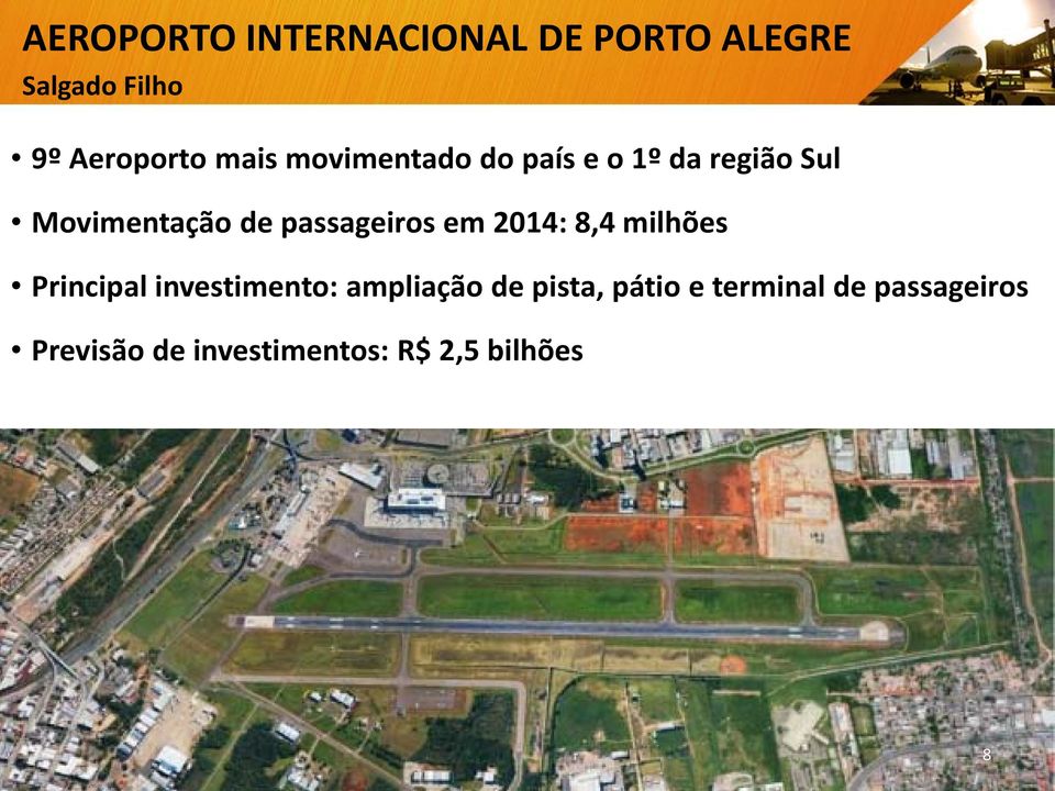 passageiros em 2014: 8,4 milhões Principal investimento: ampliação de