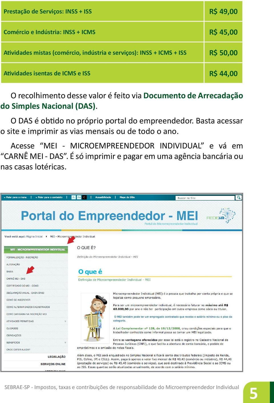 Simples Nacional (DAS). O DAS é obtido no próprio portal do empreendedor.