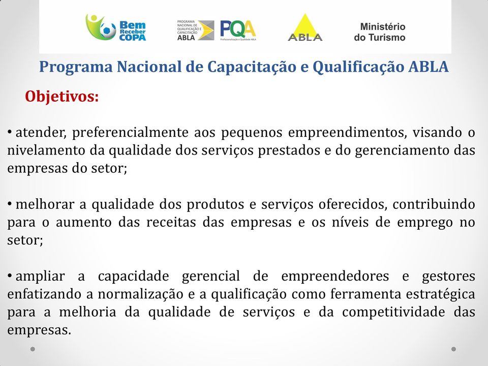 contribuindo para o aumento das receitas das empresas e os níveis de emprego no setor; ampliar a capacidade gerencial de empreendedores e