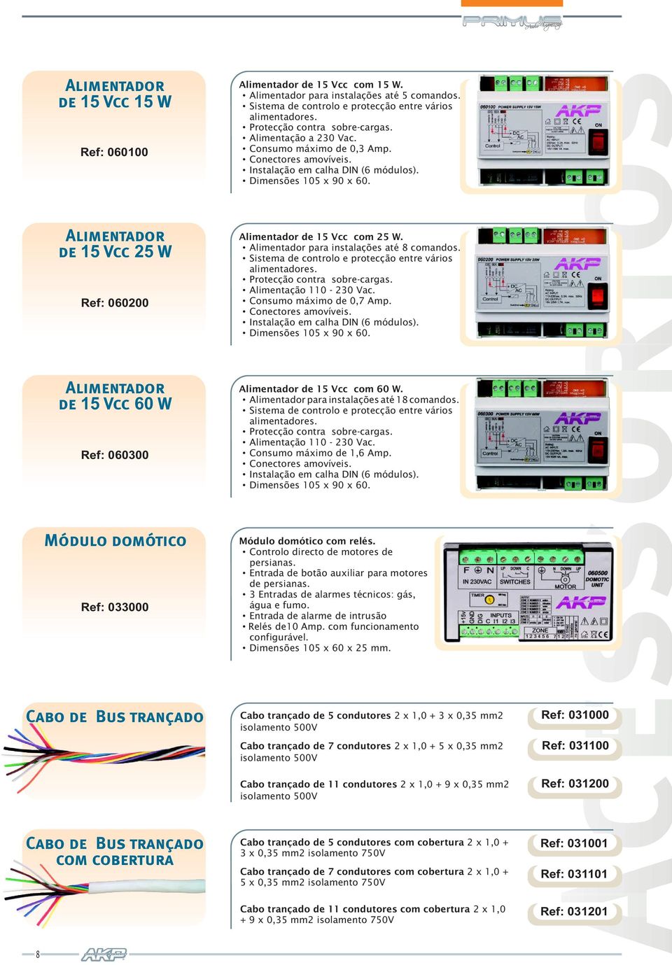 Alimentador de 15 Vcc 25 W 060200 Alimentador de 15 Vcc com 25 W. Alimentador para instalações até 8 comandos. Sistema de controlo e protecção entre vários alimentadores.