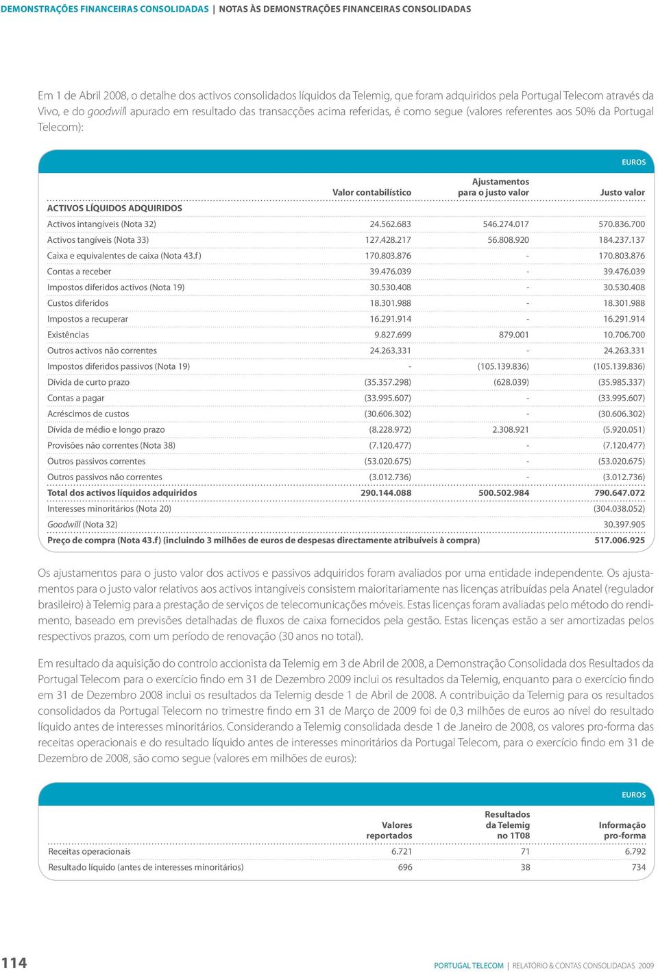 justo valor justo valor ACTIVOS LÍQUIDOS ADQUIRIDOS Activos intangíveis (Nota 32) 24.562.683 546.274.017 570.836.700 Activos tangíveis (Nota 33) 127.428.217 56.808.920 184.237.