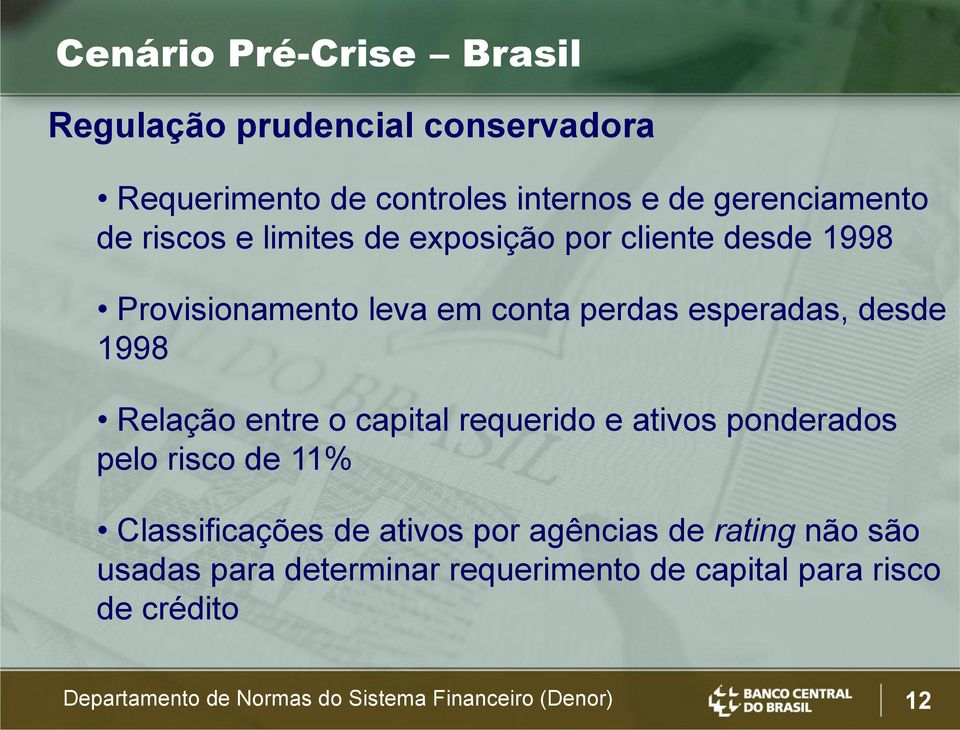 esperadas, desde 1998 Relação entre o capital requerido e ativos ponderados pelo risco de 11%