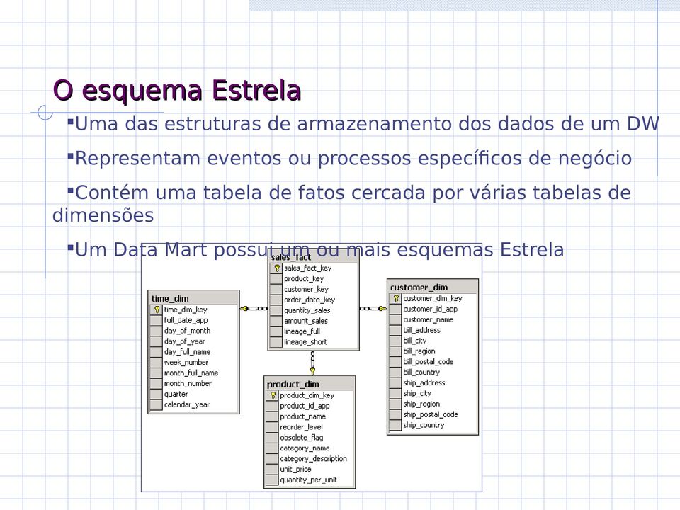 de negócio Contém uma tabela de fatos cercada por várias