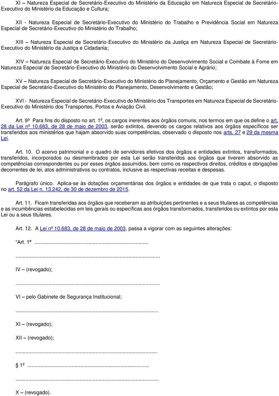 Ministério da Justiça em Natureza Especial de Secretário- Executivo do Ministério da Justiça e Cidadania; XIV Natureza Especial de Secretário-Executivo do Ministério do Desenvolvimento Social e