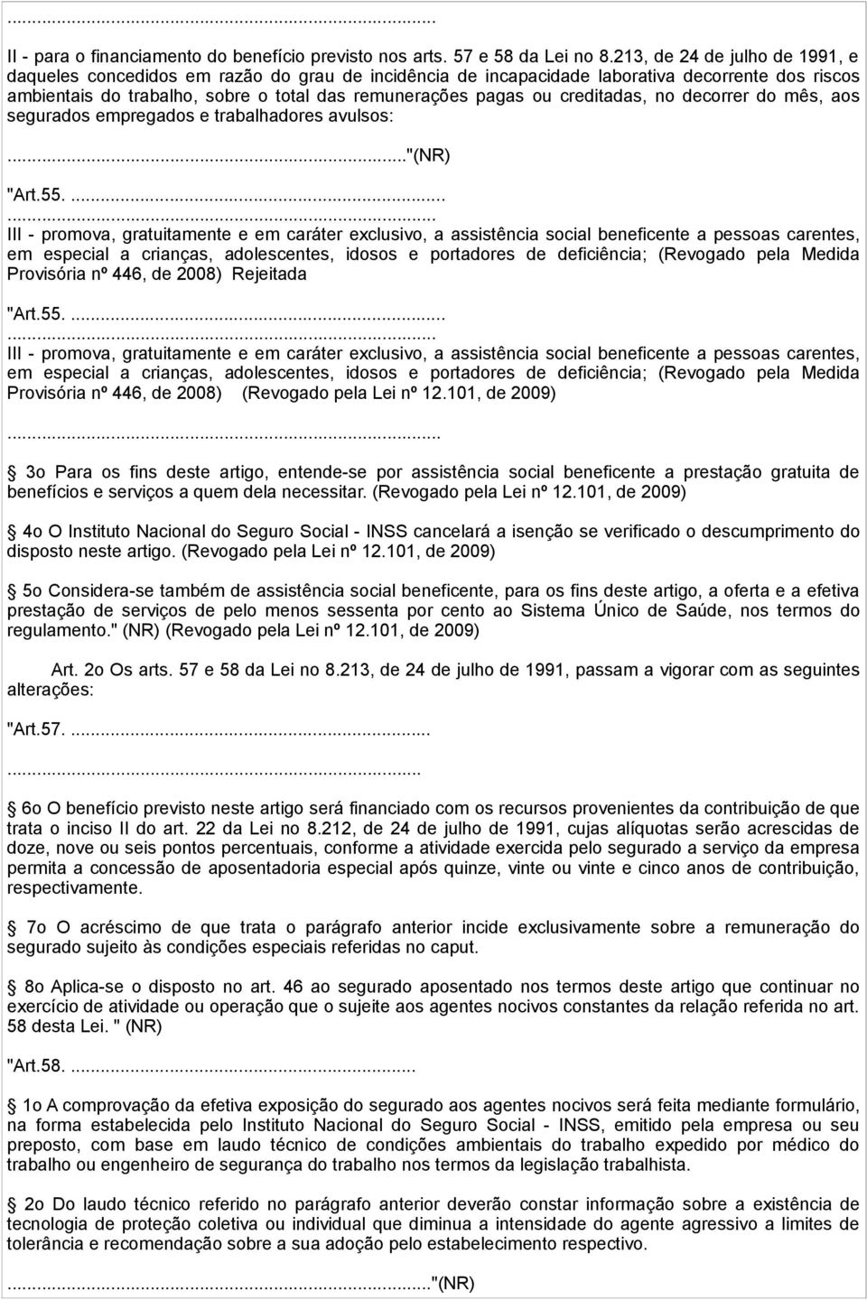 creditadas, no decorrer do mês, aos segurados empregados e trabalhadores avulsos:..."(nr) "Art.55.